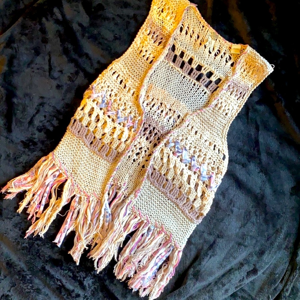 Crocheted BoHo style sweater vest with fringe